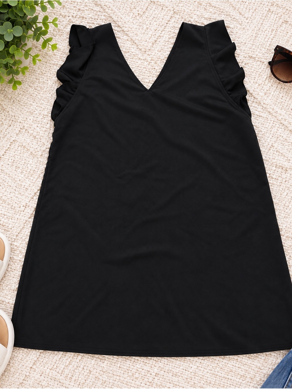 Express Black V-Neck Ruffle Sleeve Dress - Women